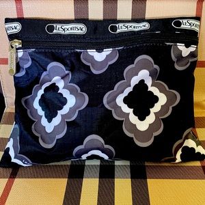 LeSportsac Black Gray White Logo Clutch